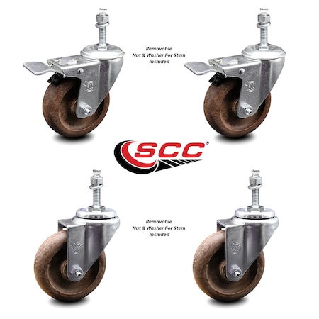 Service Caster 4 Inch High Temp Glass Filled Nylon 10mm Stem Caster Total Lock Brakes SCC, 2PK SCC-TSTTL20S414-GFNSHT-M1015-2-S-2